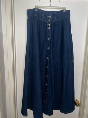 SHEIN Dark Blue Button-Front Denim Maxi Skirt